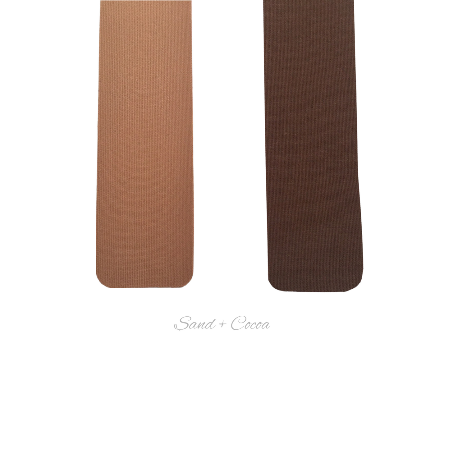 Two pieces of TITTY TAPE, one in Sand and one in Cocoa colour