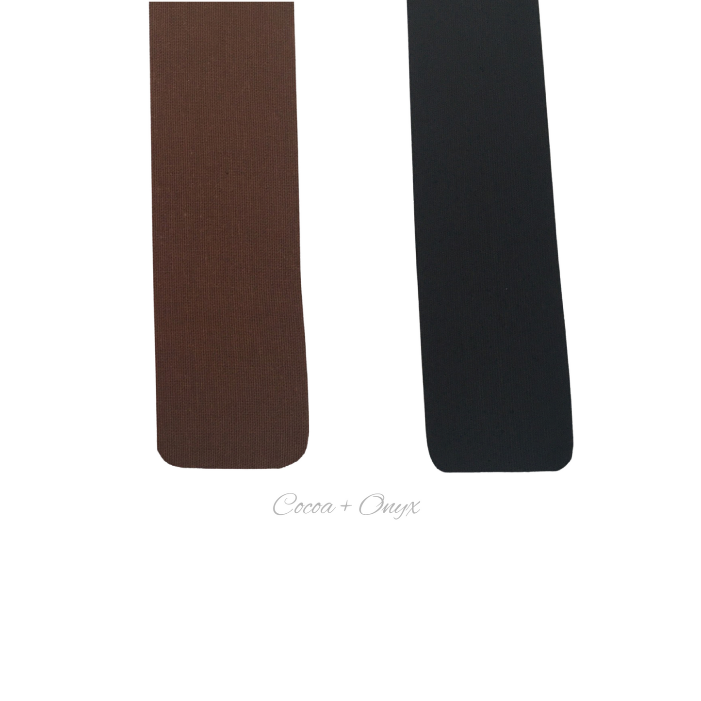 Two pieces of TITTY TAPE, one in Cocoa and one in Onyx colour