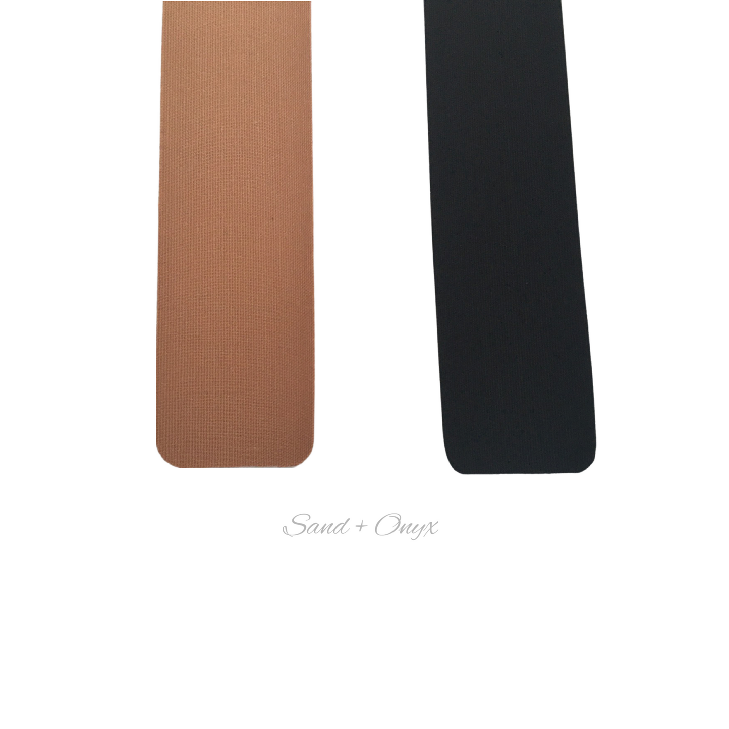 Two pieces of TITTY TAPE, one in Sand and one in Onyx colour